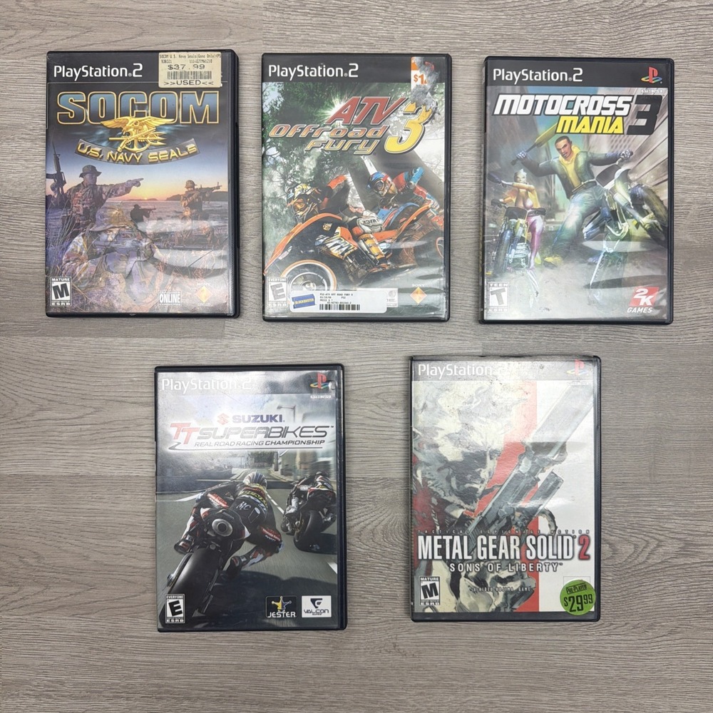 PlayStation 2 Game Lot Of 5 Games Racing, War Socom Metal Gear Motocross ATV